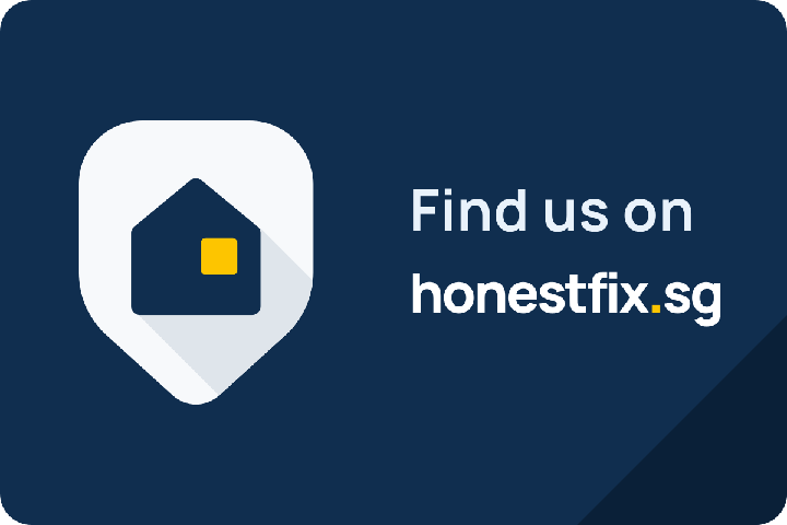 Honestfix decal, 15 x 10 cm landscape: the Honestfix mark and the words Find us on honestfix.sg
