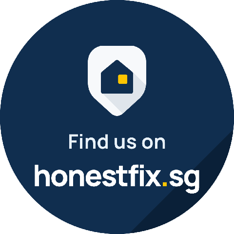 Honestfix decal, 10 cm round: the Honestfix mark and the words Find us on honestfix.sg